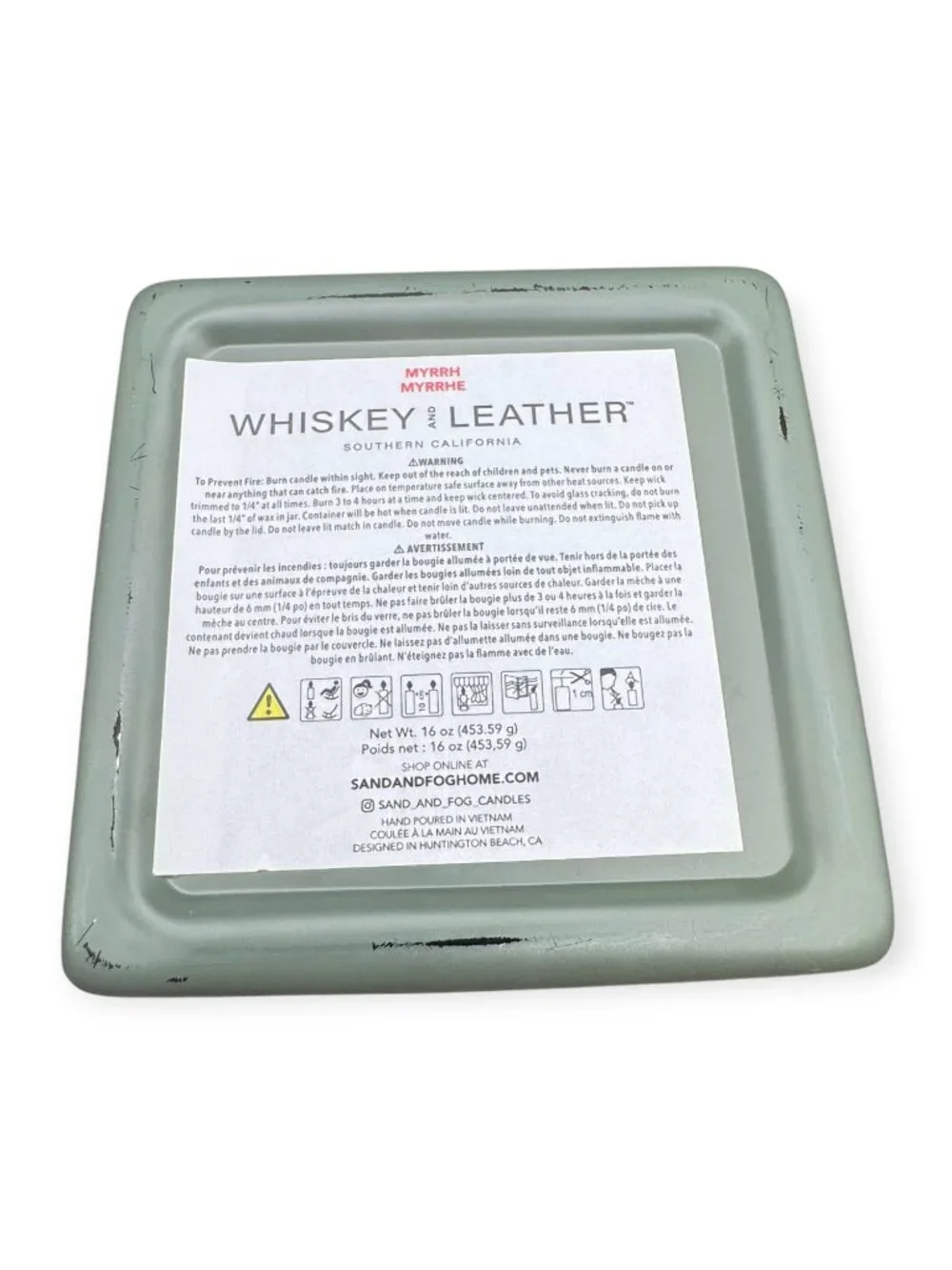 Whiskey and Leather Myrrh Hand Poured Scented Candle, 16 Oz